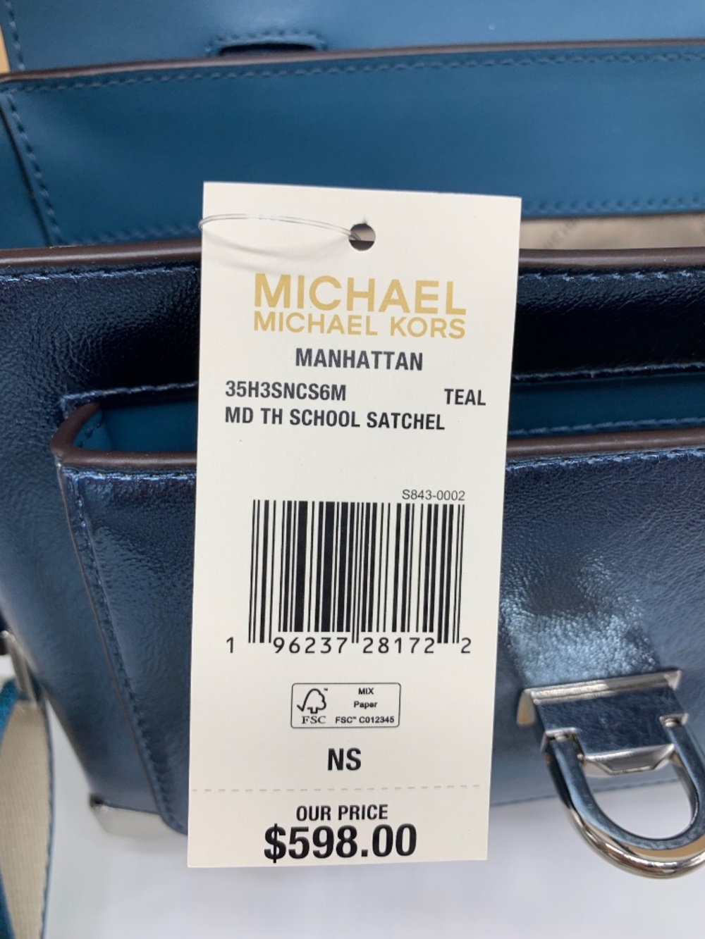 Manhattan Medium Patent Faux Leather Satchel TEAL COLOR - Picture 12 of 13